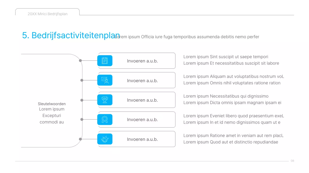 Een strak blauw-wit ondernemingsplan voor culturele inhoud