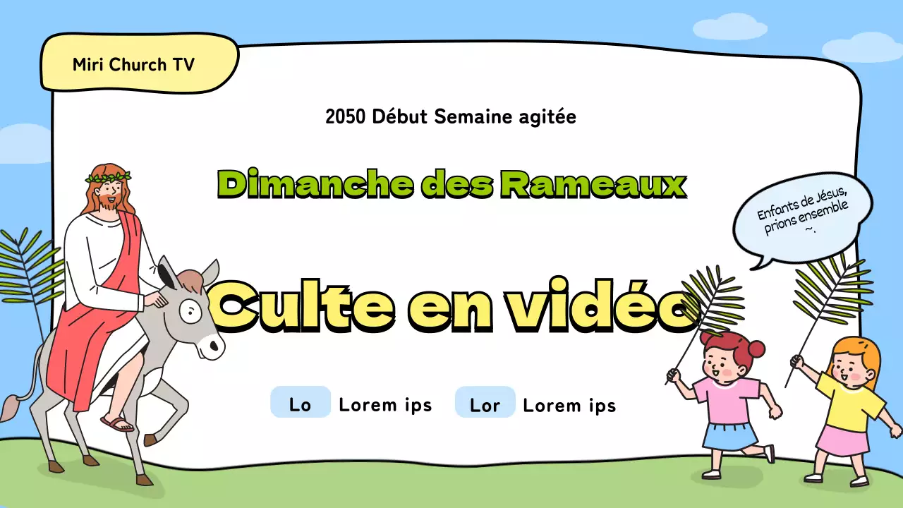 Miniature YouTube d'un service de culte vidéo illustré du dimanche des Rameaux