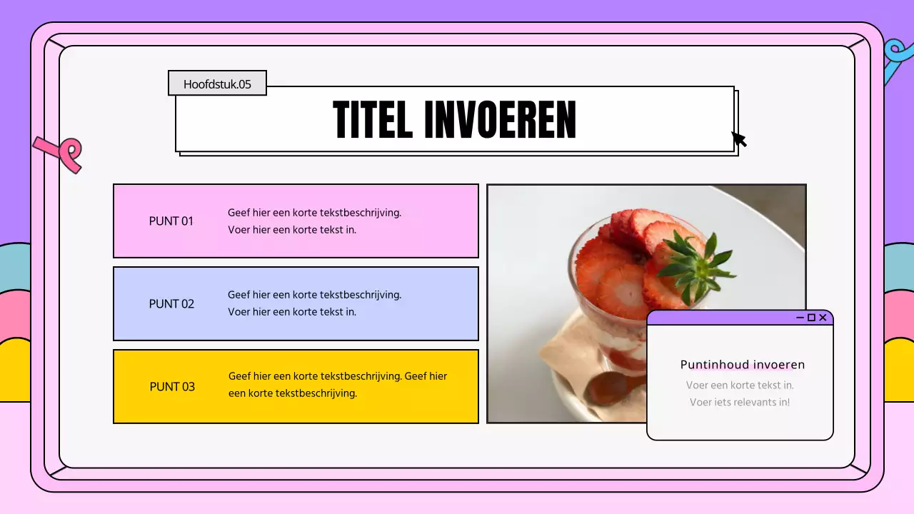 Een kitscherig businessplan in roze en paars