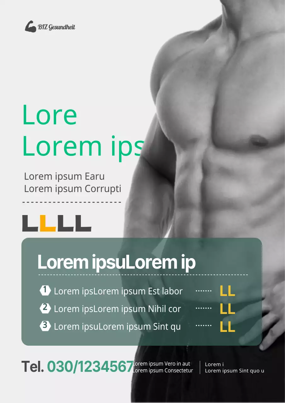 Moderner Werbeflyer für ein Fitnessgeschäft in Schwarz und Grau