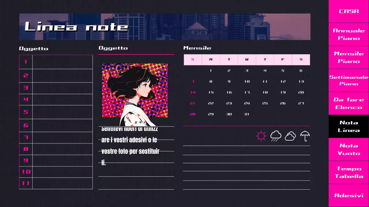 Agenda CityPop con animazione a sfumature rosa e nere