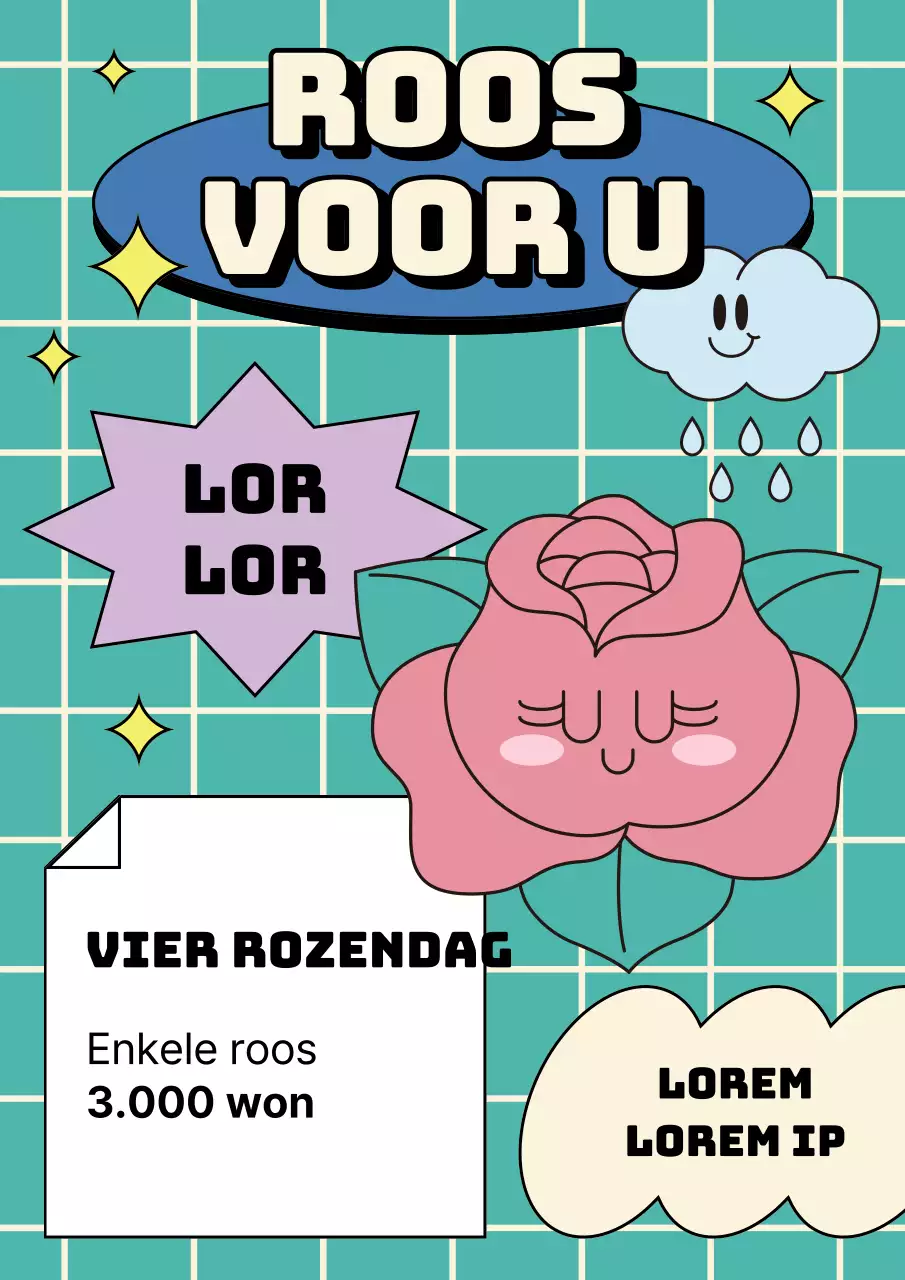 Valentijnsevenement met kleurrijke retro rozenfiguren