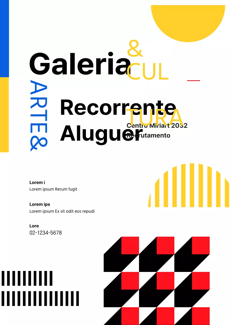 Promover a sua galeria moderna amarela e branca para aluguer