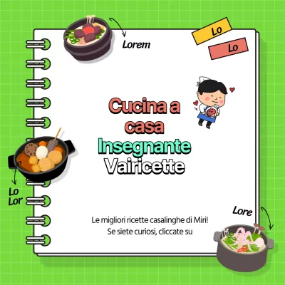 Eventi di ricette di cucina con sfondo chartreuse e simpatiche illustrazioni