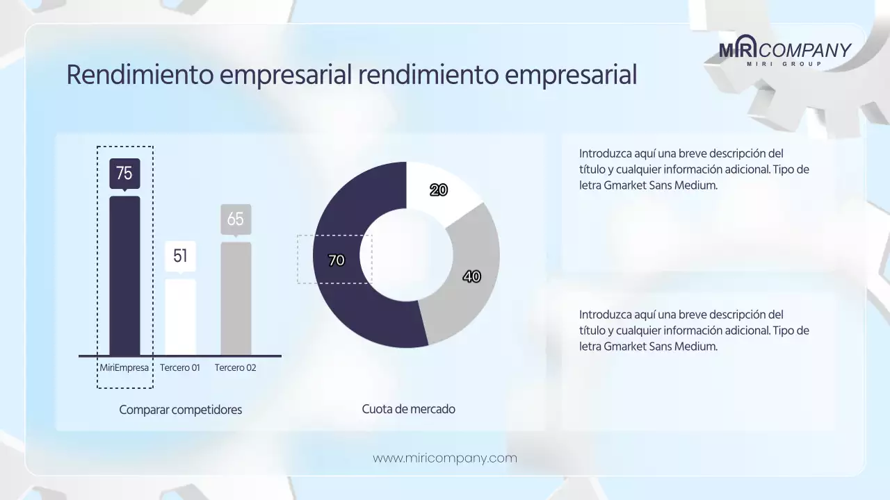 Plan de empresa con engranajes 3D en tonos azules