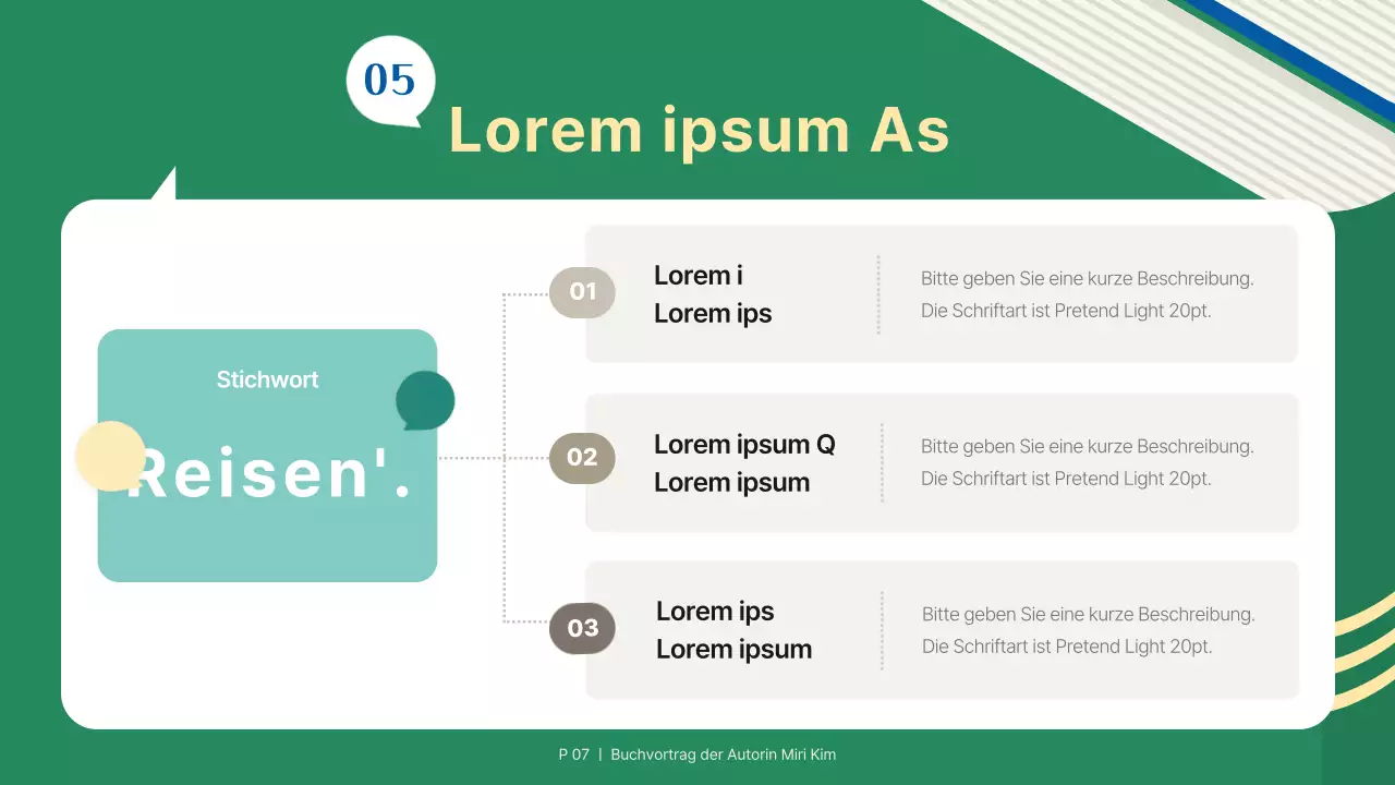 Eine einfache grün-blaue Präsentation zur Buchvorstellung