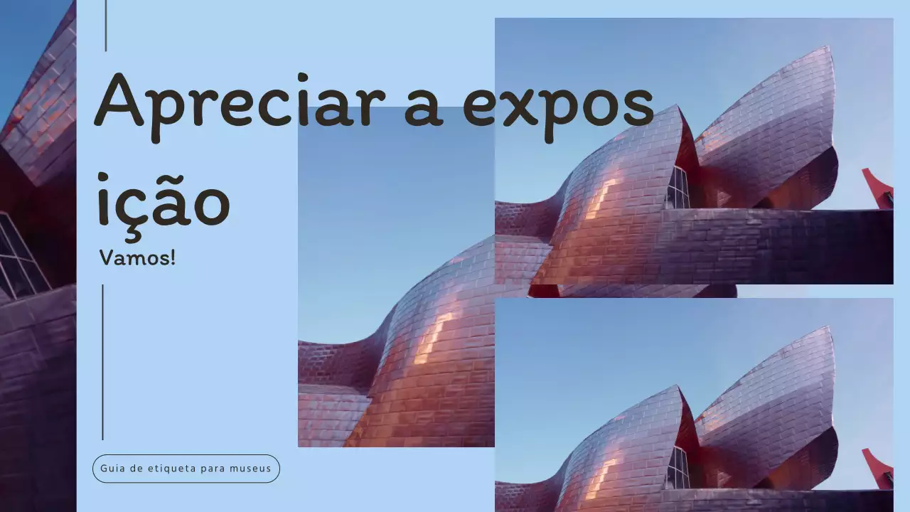 Um guia de etiqueta para museus de arte com um conceito moderno, com um fundo azul claro e uma moldura para fotografias