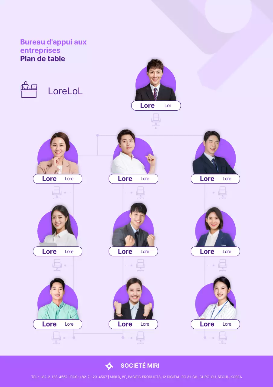 Plan de table d'entreprise simple et violet axé sur les personnes
