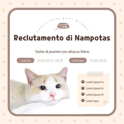 Stiamo cercando tester per il nostro nuovo piumino marrone e beige con attacco per gatti.