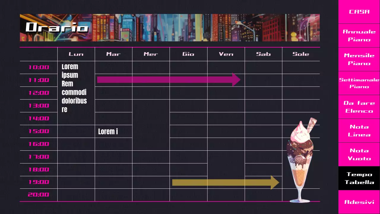 Agenda CityPop con animazione a sfumature rosa e nere
