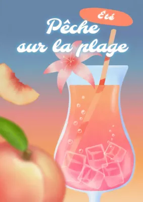 Promotion de boissons avec un cocktail de pêche coloré sur fond dégradé