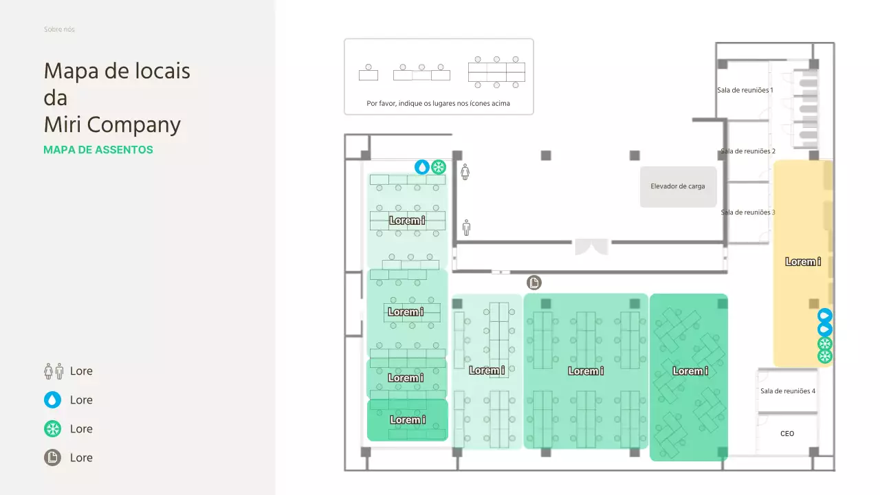 Um mapa de lugares onde pode incluir uma fotografia do seu desenho com detalhes em verde e organizar os seus lugares.