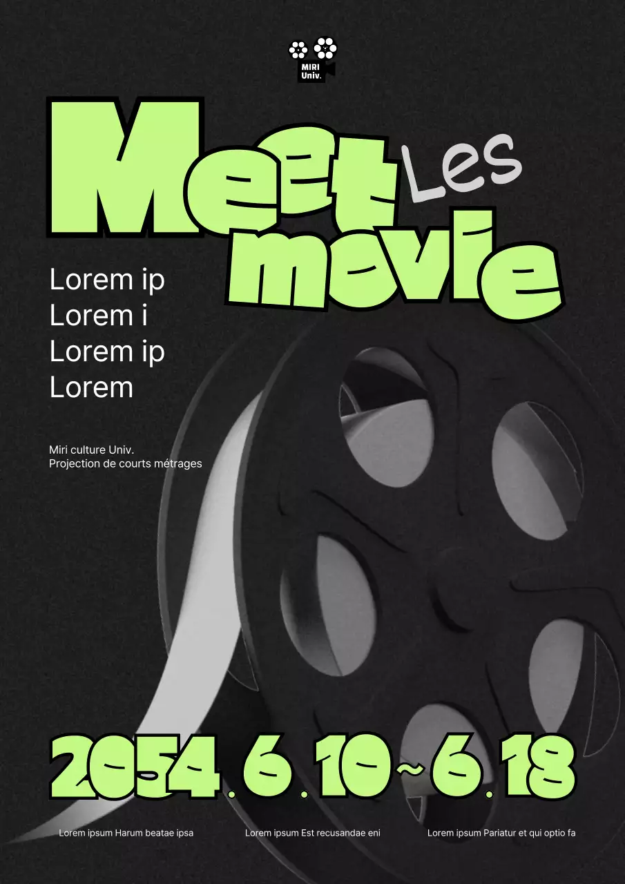 Promotion d'un festival du film universitaire avec des accents noirs et verts