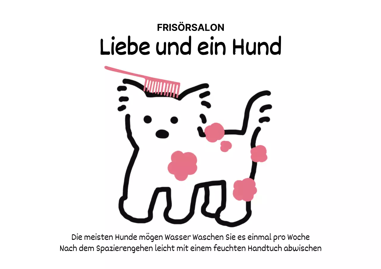 Hundepflegesalon mit Abbildungen von Welpen und Ziegen