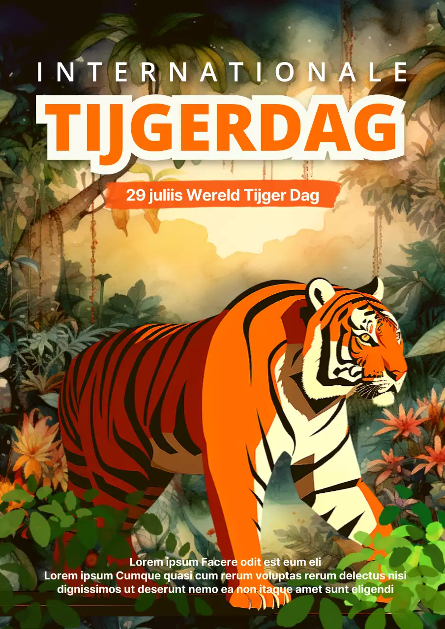 Oranje tijgerillustratie voor Brave Tiger Day-reclame