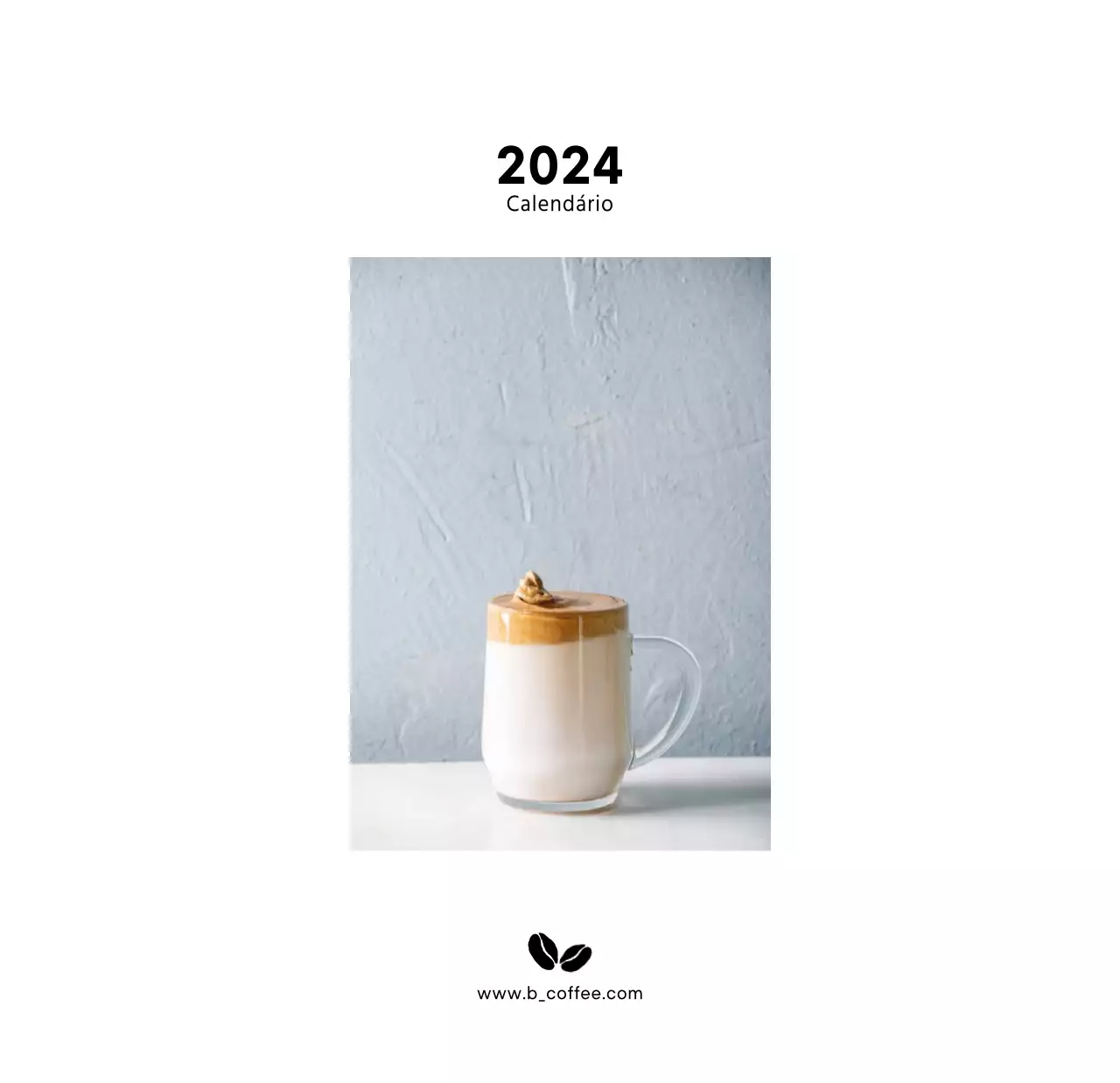Calendário de secretária branco simples com fotografia de café para cafetaria