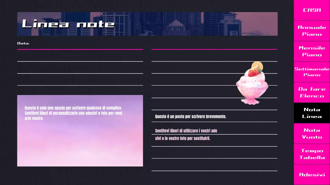 Agenda CityPop con animazione a sfumature rosa e nere