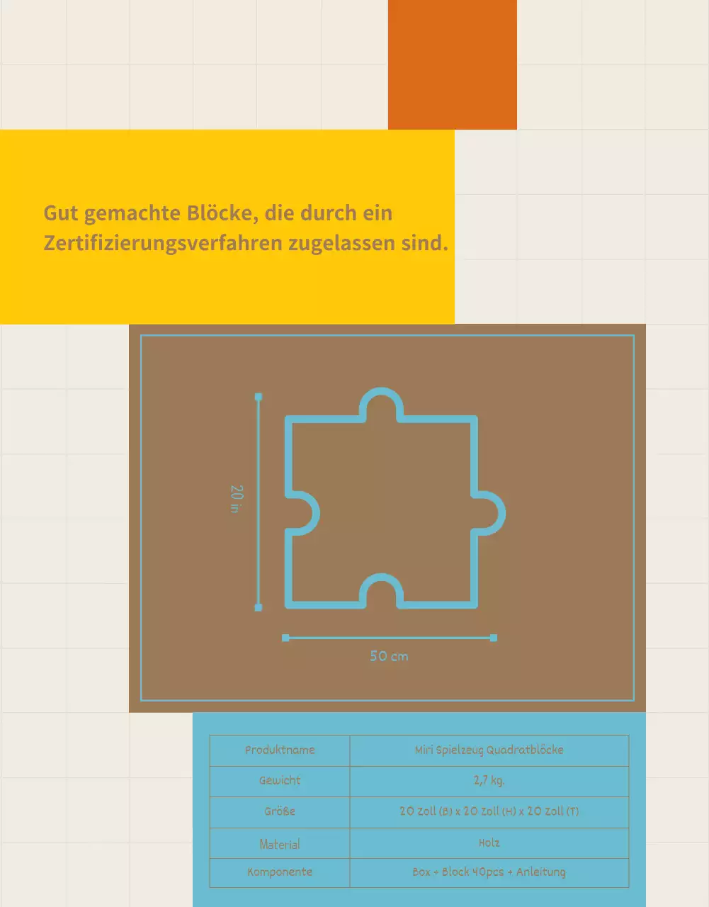 Gelb Blau Braun Quadratisch Blocktoy Kindergemeinde Promotion