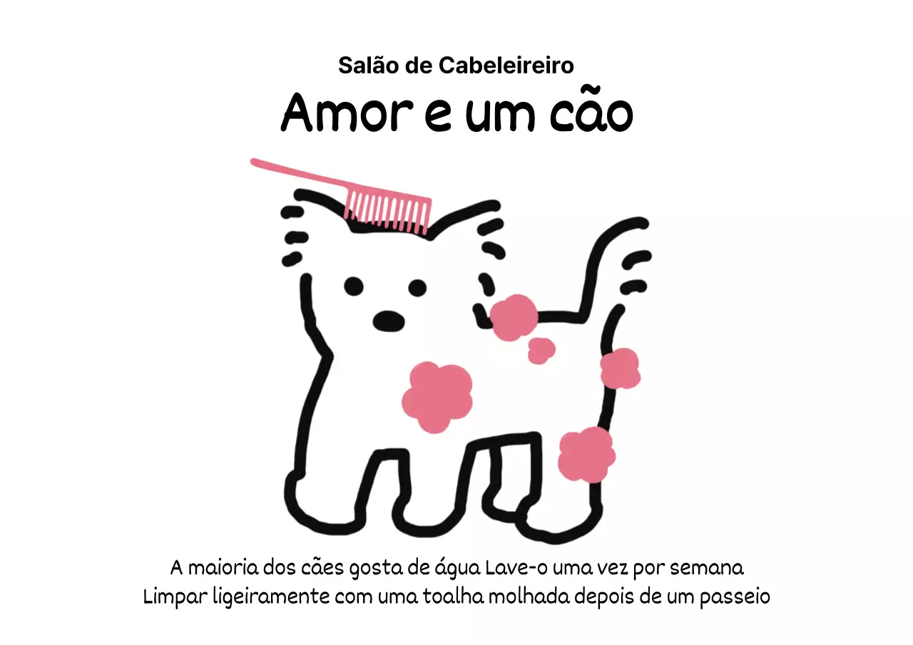 Salão de beleza para cães com ilustrações de cachorros e cabras