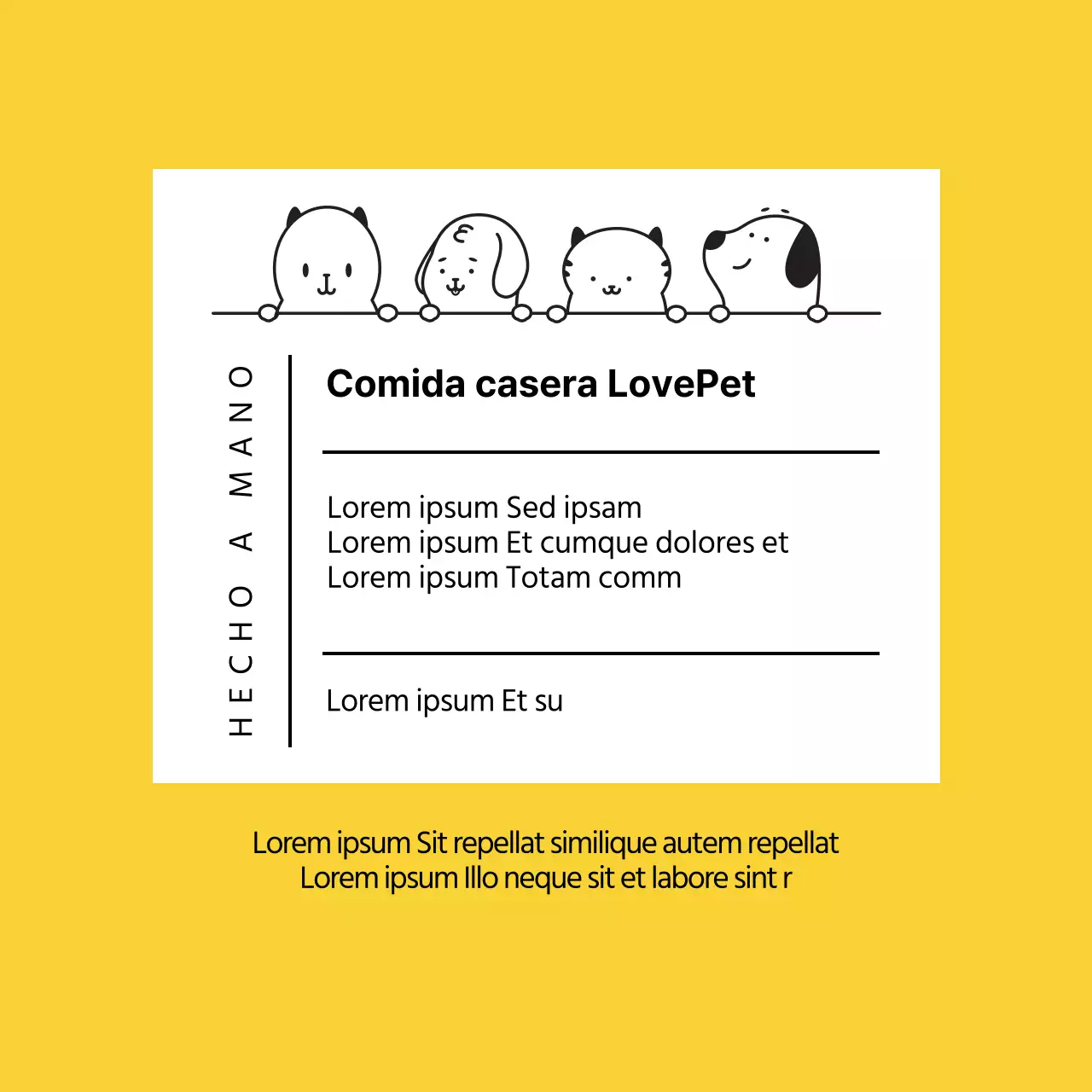 Etiquetas de texto amarillas para alimentos para mascotas