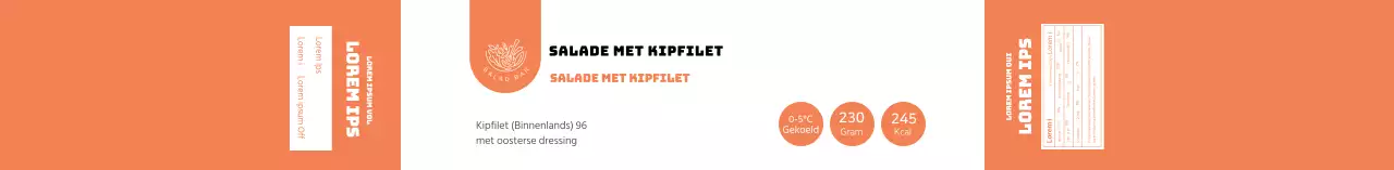 Oranje schone salade etiket met voedingsfeiten