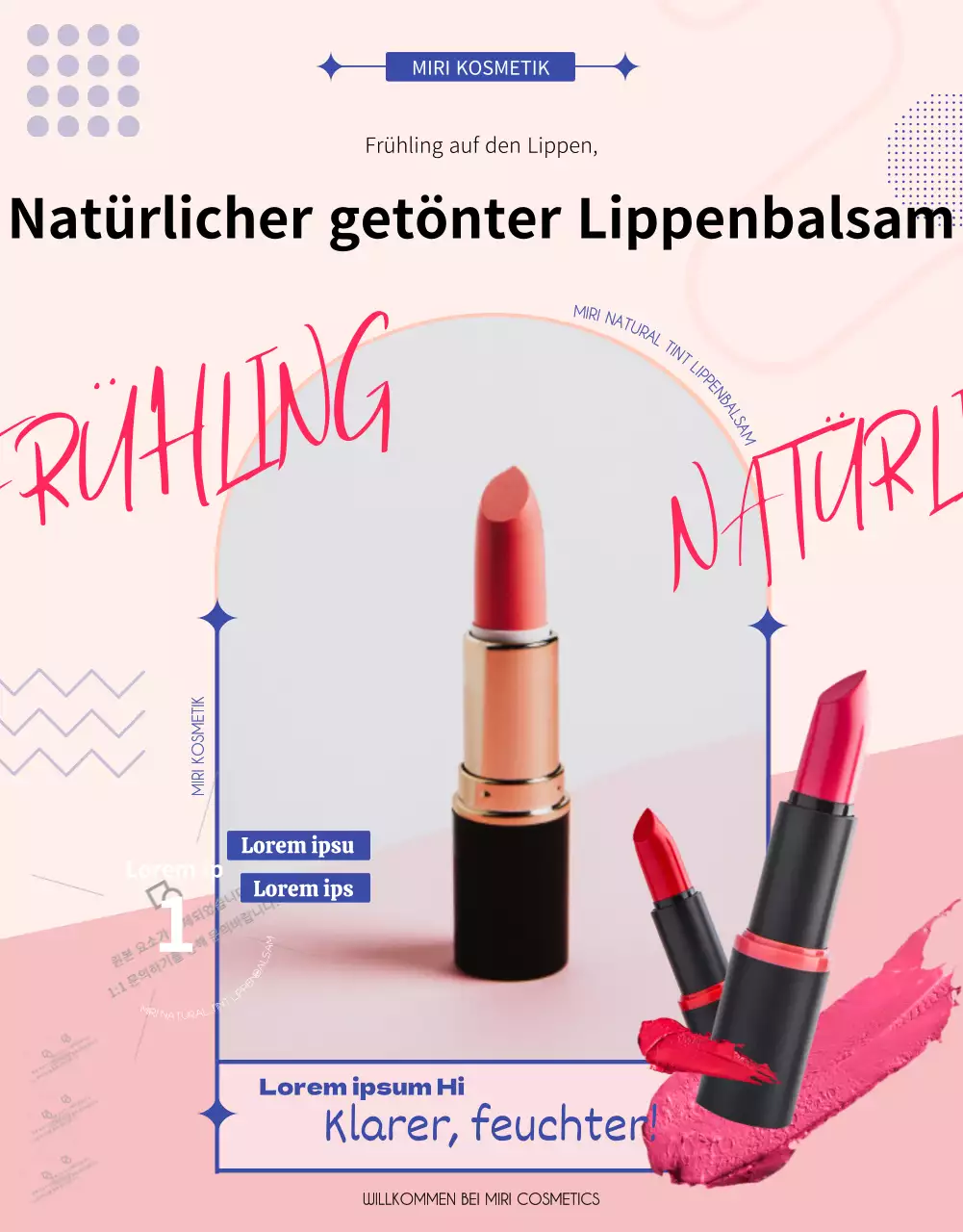 Leuchtende Kosmetikwerbung mit rosa Lippenstift