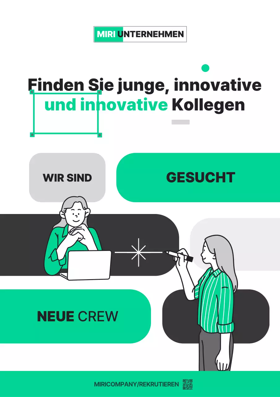 Bewerben Sie Ihre Stellenausschreibungen mit einem trendigen Illustrationsstil in Grün und Grau