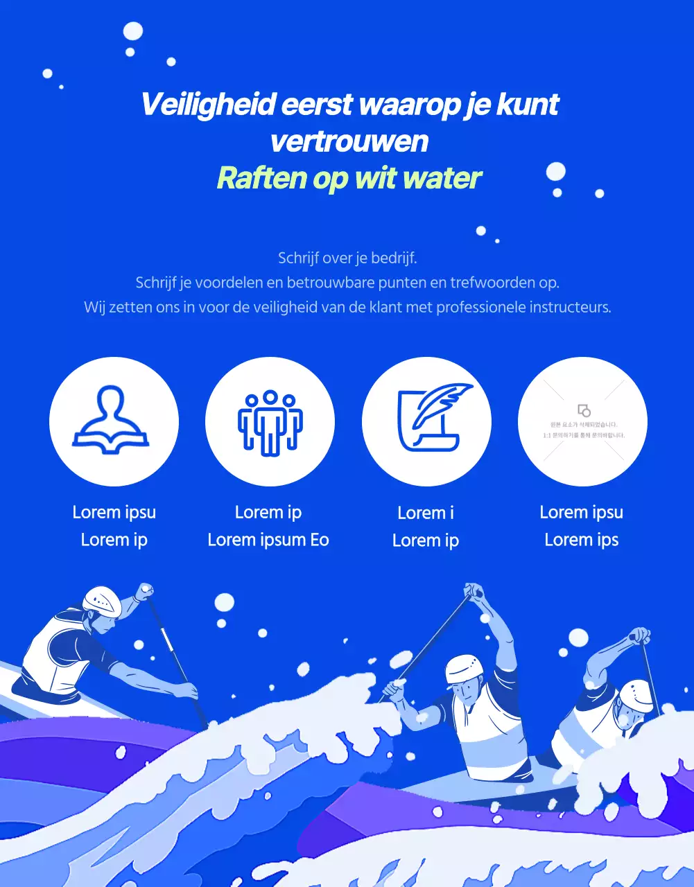 Promoot actief raften met waterspetters op een blauwe achtergrond