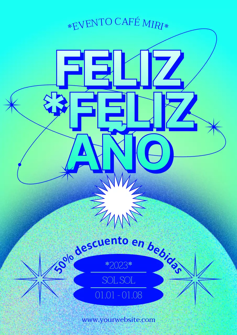 Cartel de Año Nuevo degradado en azul claro y chartreuse