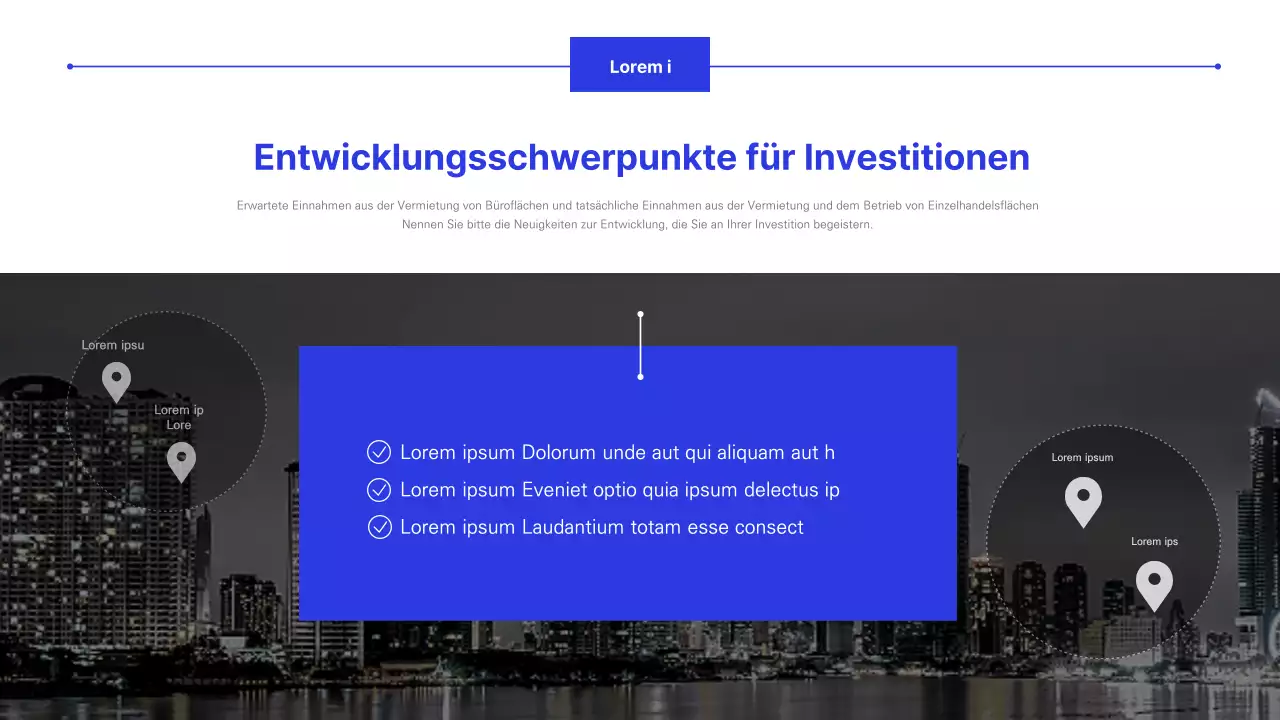 Investitionsbericht für Büroflächen in blauer Farbe