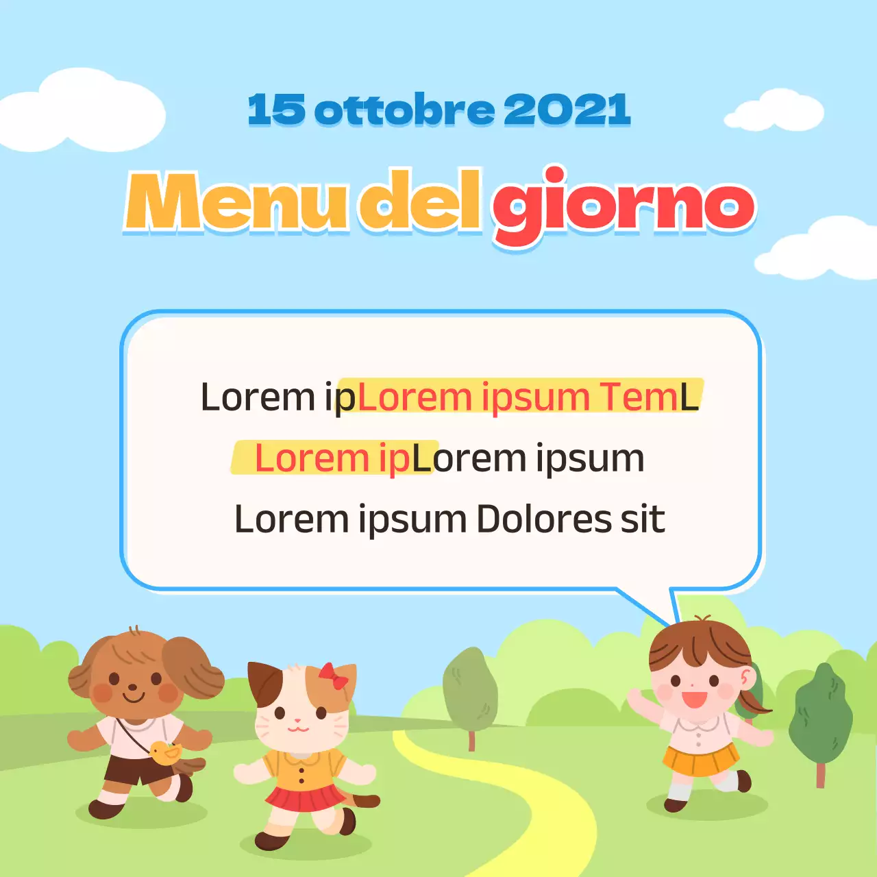 Piano alimentare giornaliero azzurro, soleggiato e attivo