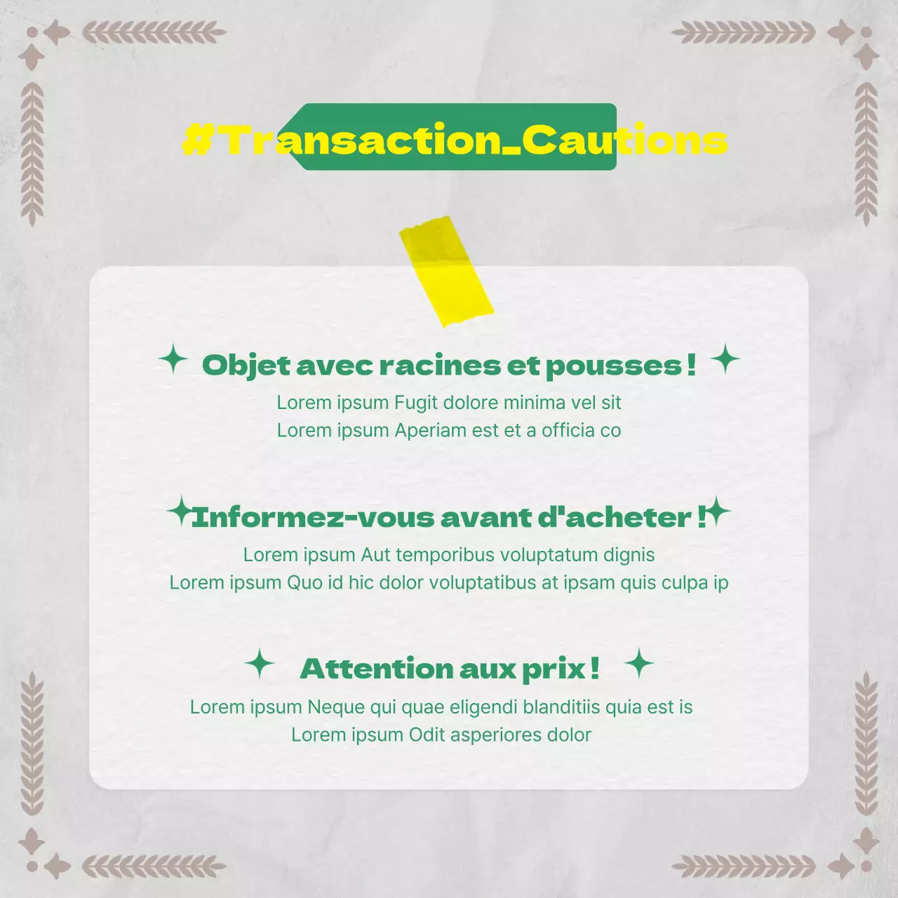 Informations botaniques dans un concept de papier vintage utilisant des verts et des gris