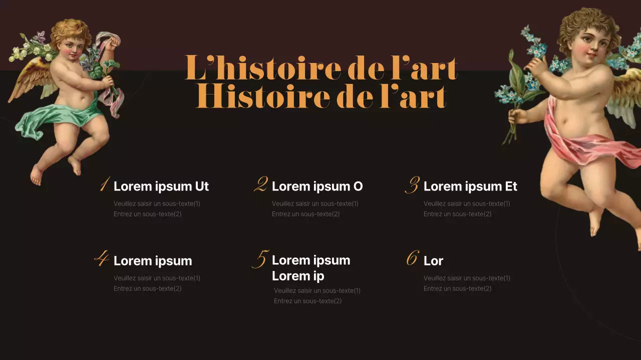 Infographie sur les chefs-d'œuvre antiques en noir et brun