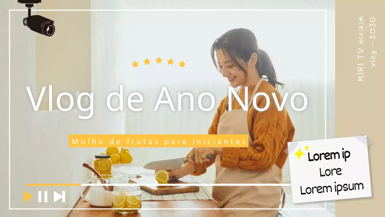 Miniatura do YouTube para um vlog branco e amarelo do Dia de Ano Novo