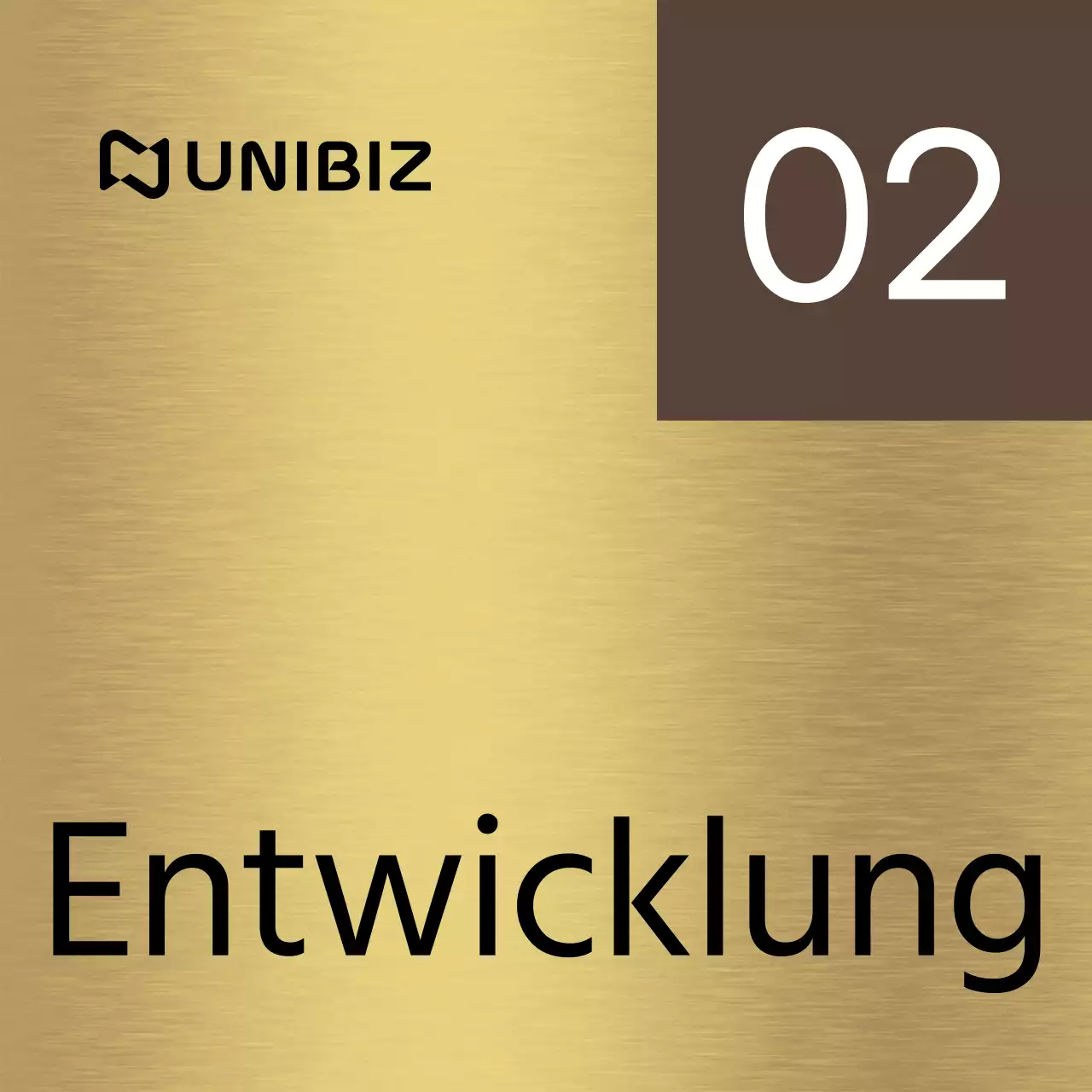 Ein einfaches Platzhalterzeichen mit braunen und schwarzen Namen von Unternehmensabteilungen und quadratischen Formen.