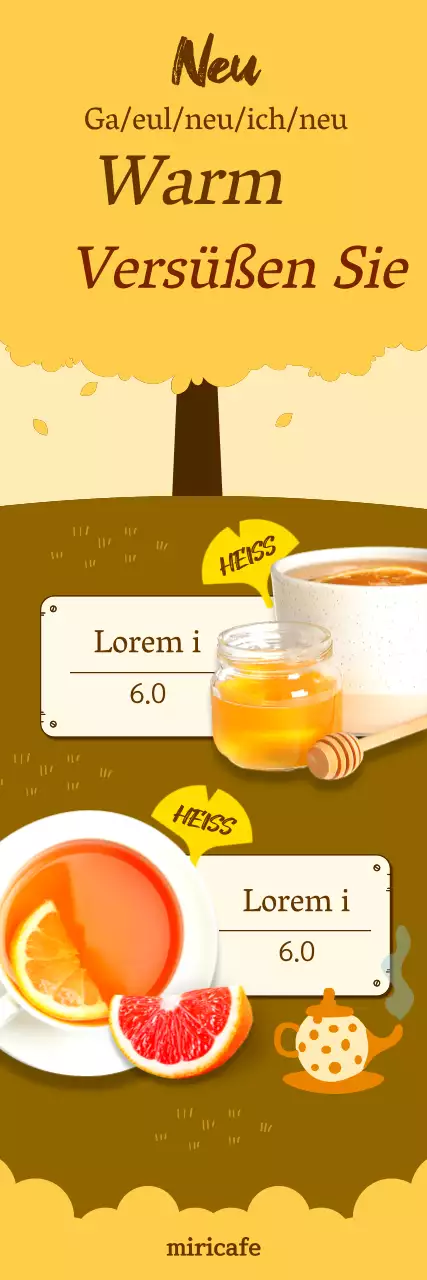 Werbung für Café-Getränke mit einem herbstlichen Ginkgo-Konzept in Gelb und Braun