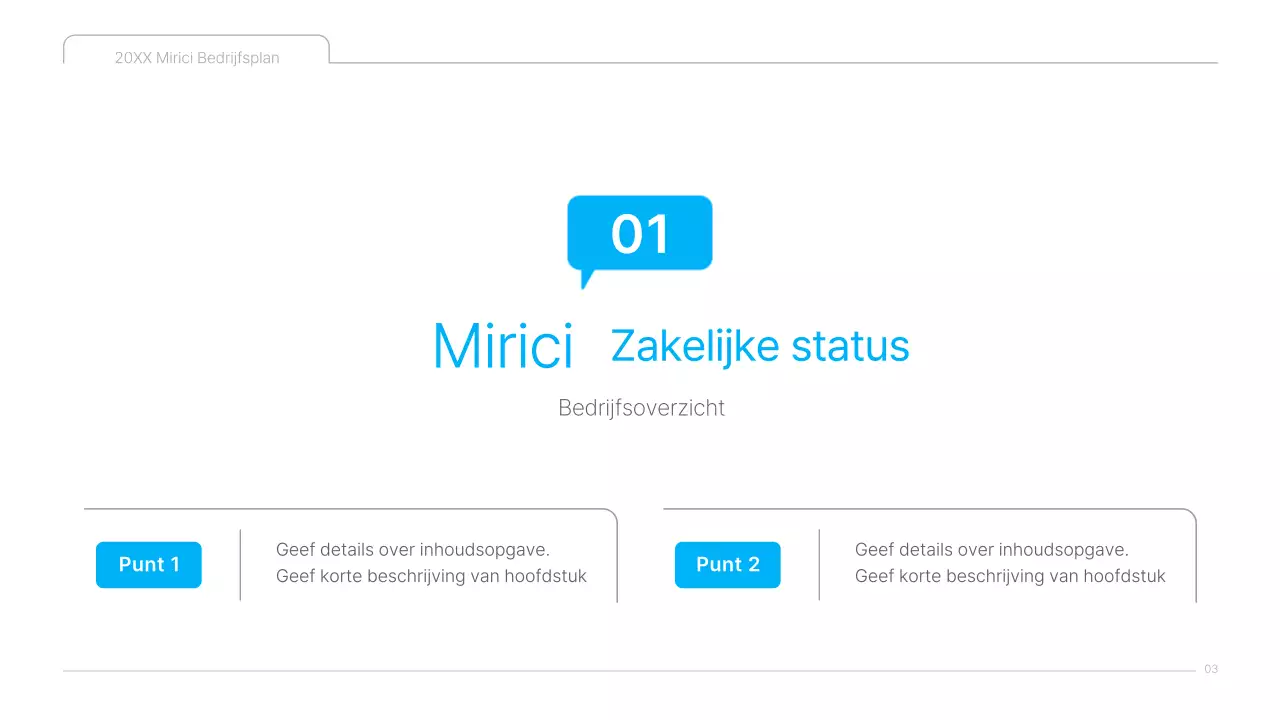 Een strak blauw-wit ondernemingsplan voor culturele inhoud
