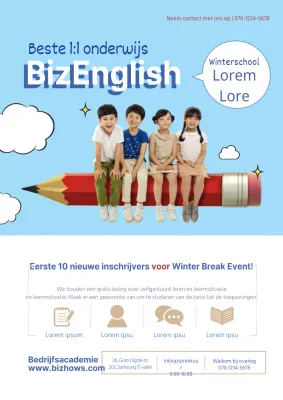 Eenvoudige Engelstalige school flyer in lichtblauw en wit