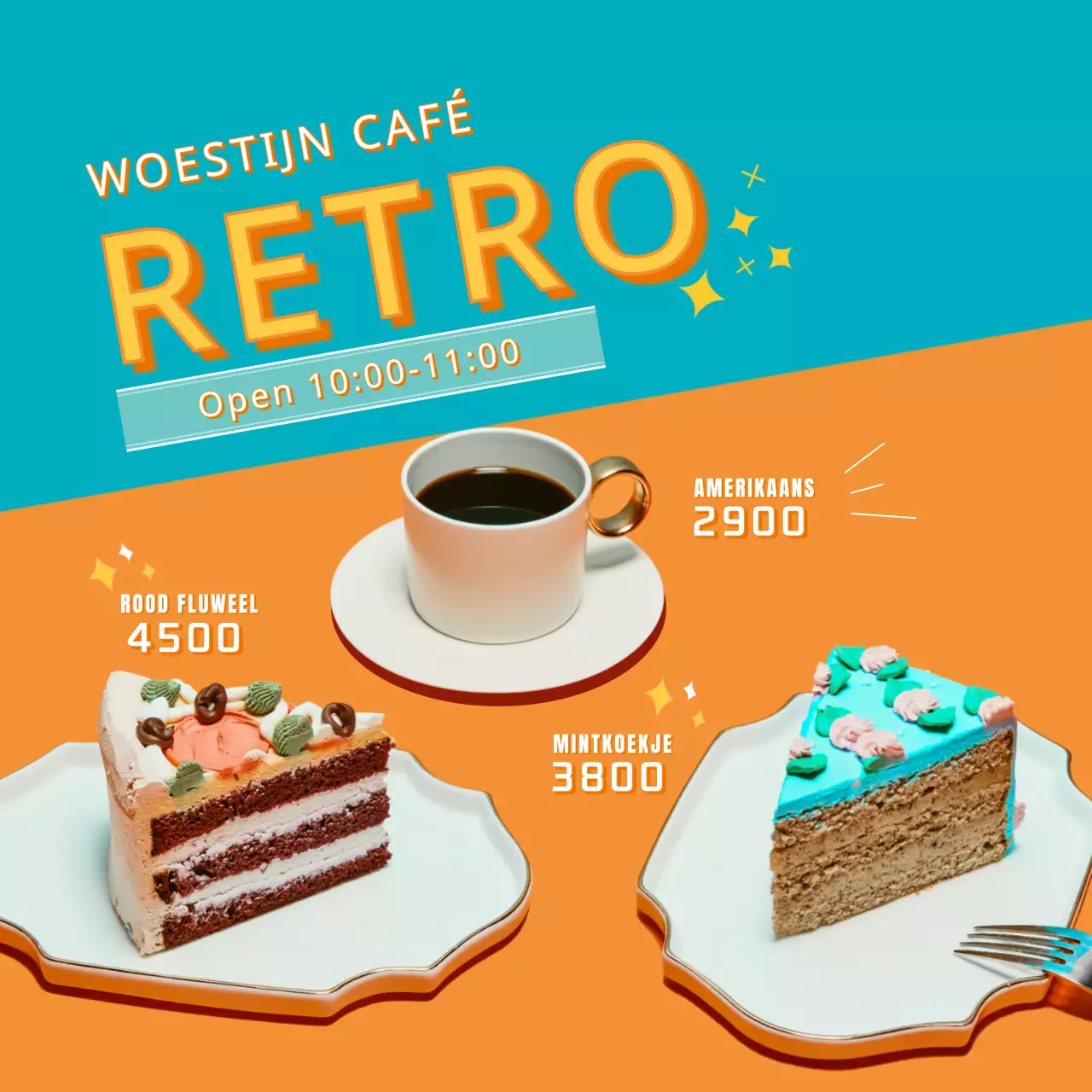 Retro caféthema in mint en oranje