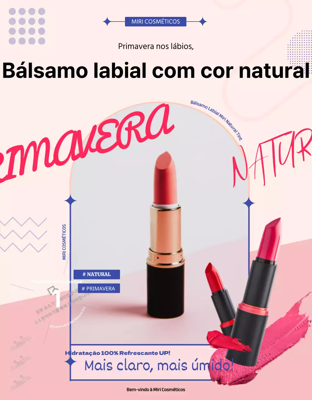 Anúncio de cosméticos brilhante com batom cor-de-rosa
