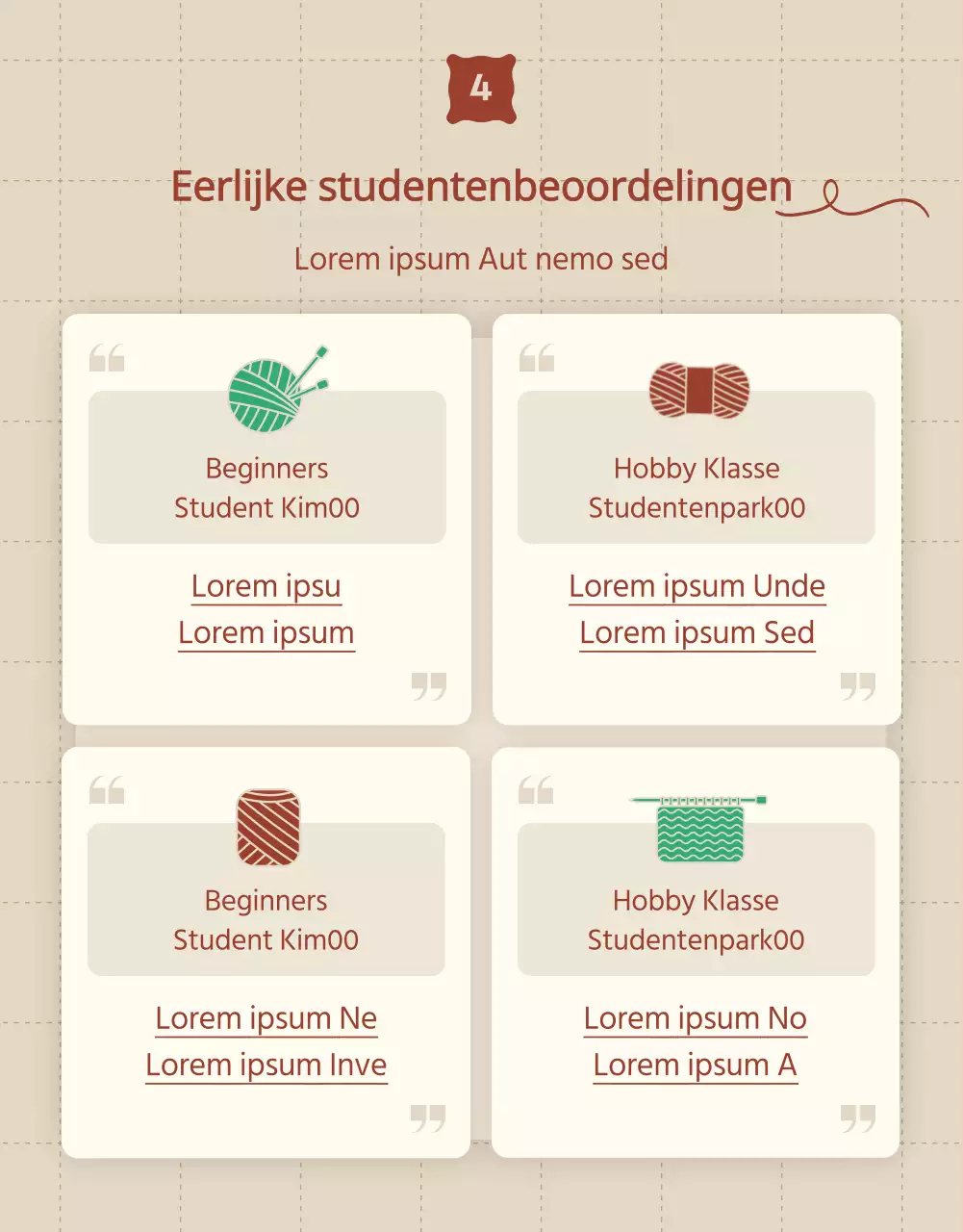 Werving promoten voor een breiklas in beige en rood.