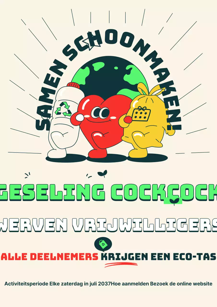 Kalkgroen Groen Schattig en kitscherig karakterillustratie concept geseling vrijwilligers gezocht