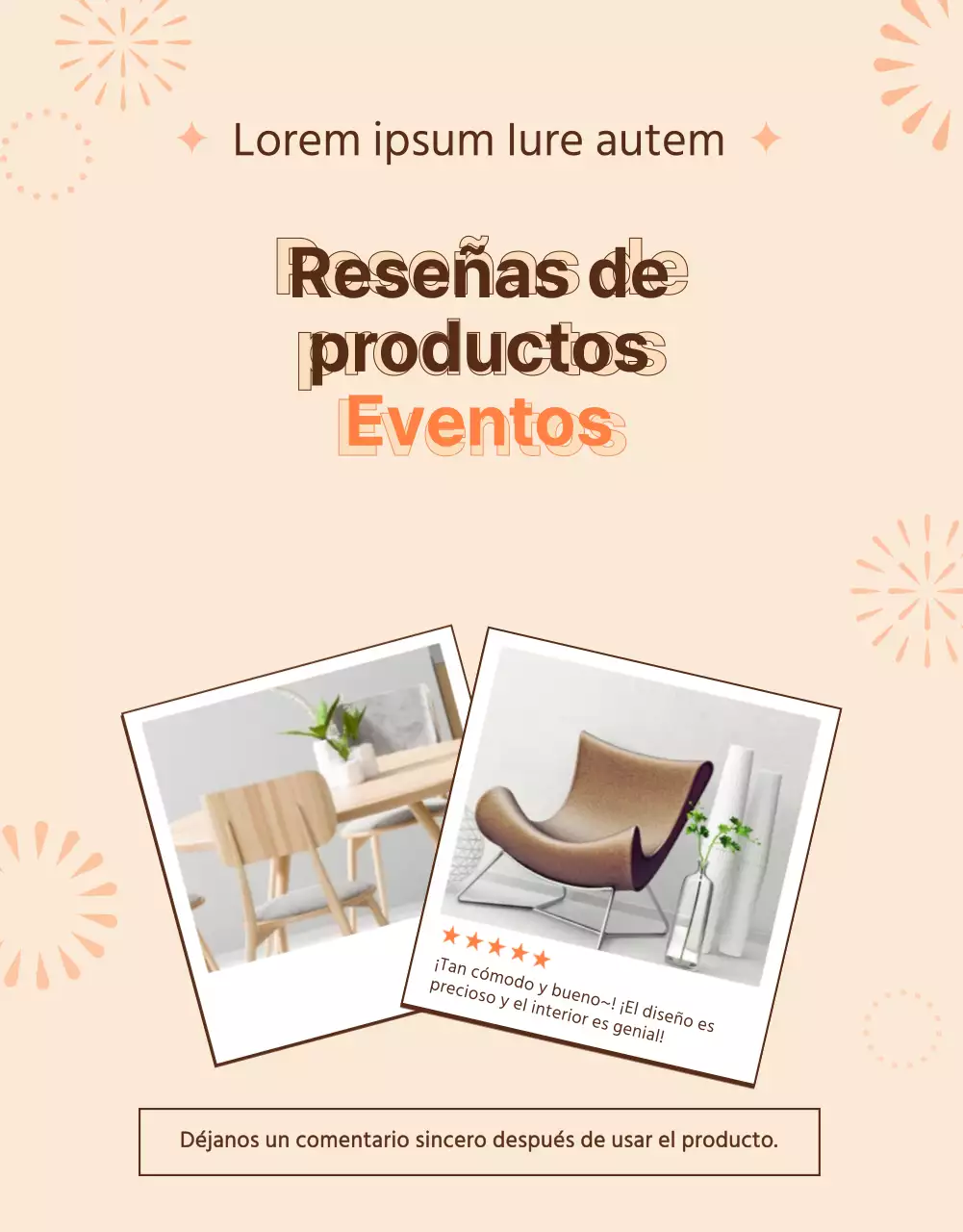 Página del evento de revisión marrón y naranja