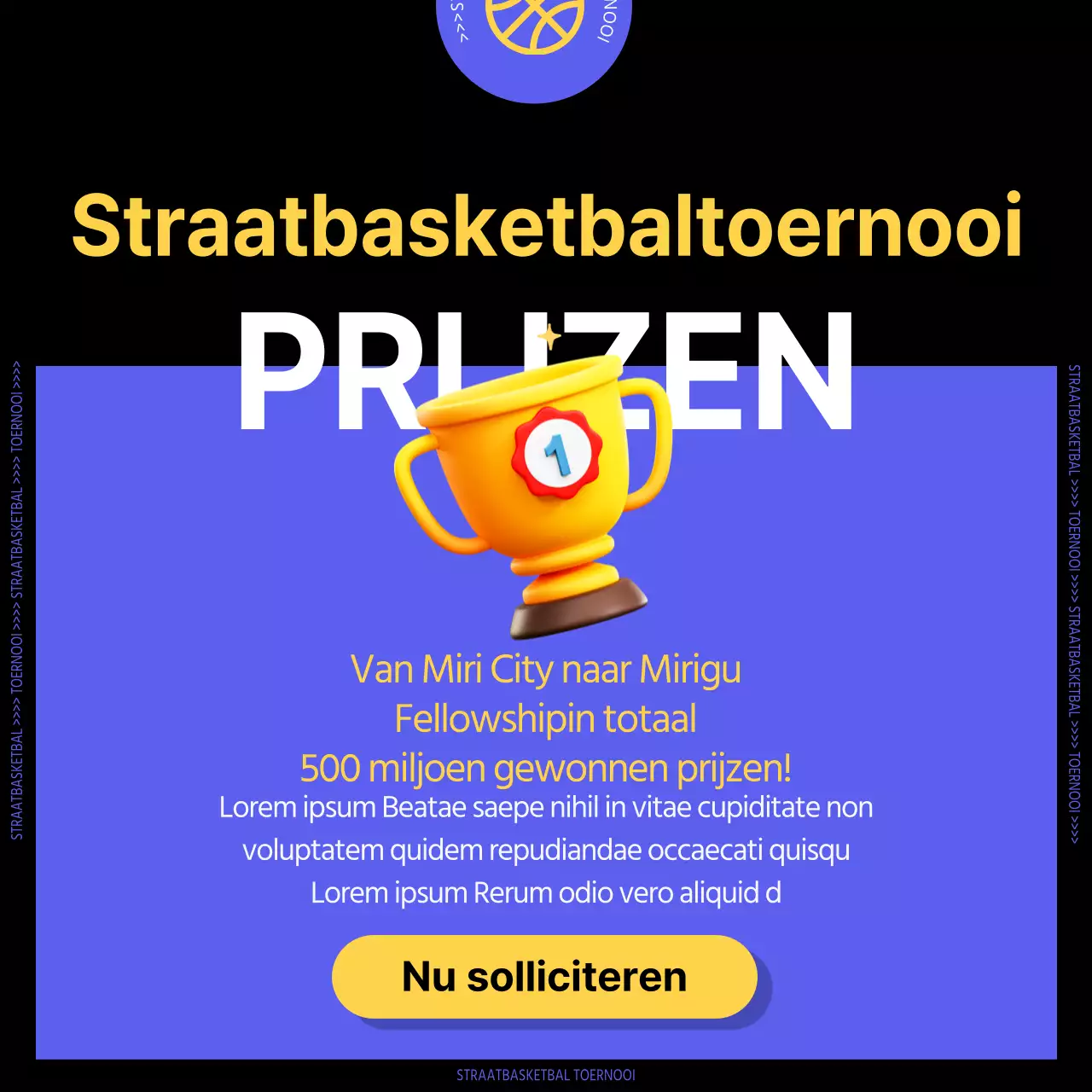 Krachtige straatbasketbal in paars en geel