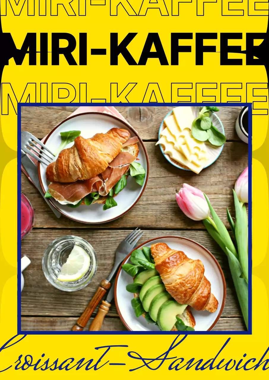 Die Speisekarte des Cafés, einzigartig gestaltet in Gelb und Schwarz, wird vorgestellt