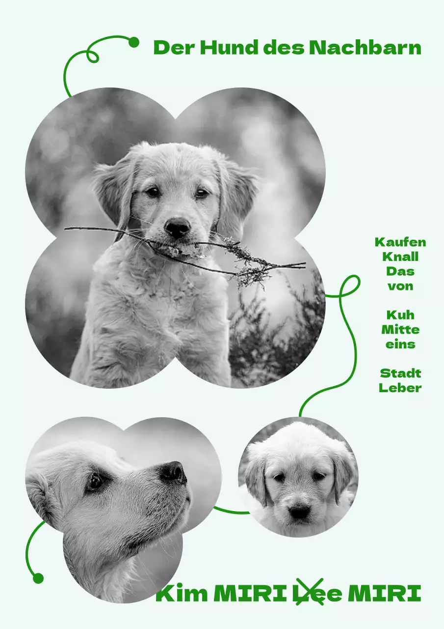 Netter runder Rahmen Konzept Welpen Geschichte in grün und schwarz und weiß