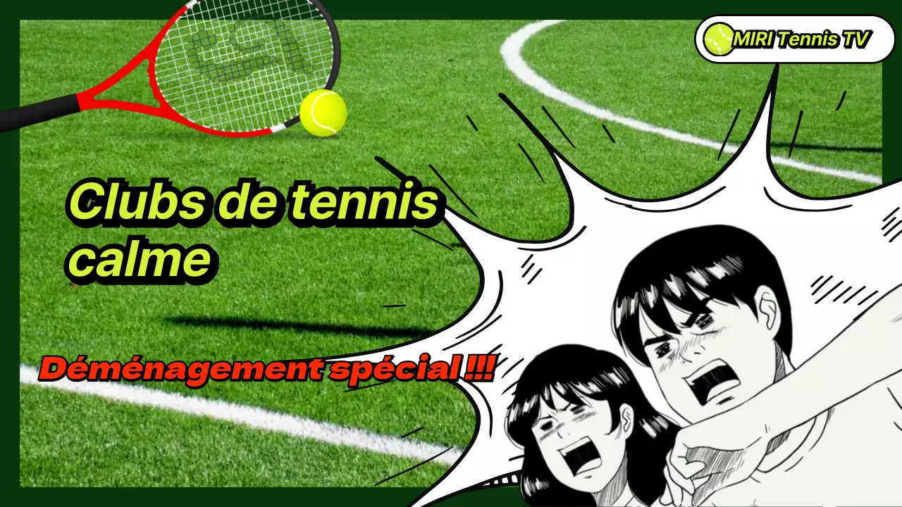 Mouvements spéciaux de tennis avec illustrations comiques sur fond d'herbe