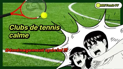 Mouvements spéciaux de tennis avec illustrations comiques sur fond d'herbe