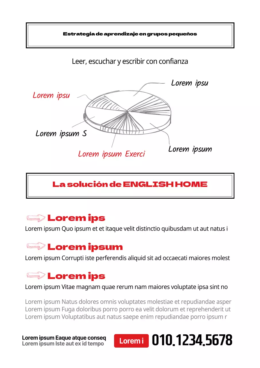 Promocione su escuela de inglés con texto en negro y rojo