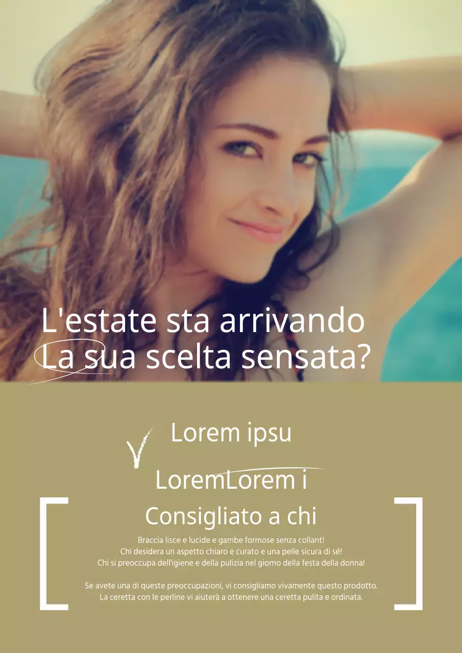 Promuovete il vostro negozio di cerette con una foto dorata di una donna sulla spiaggia